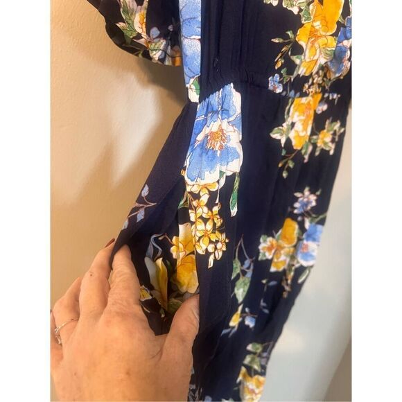 Ban Of Gypsies Size M Wide Leg Floral Jumpsuit Dark Blue Western Wedding Guest - Picture 9 of 10